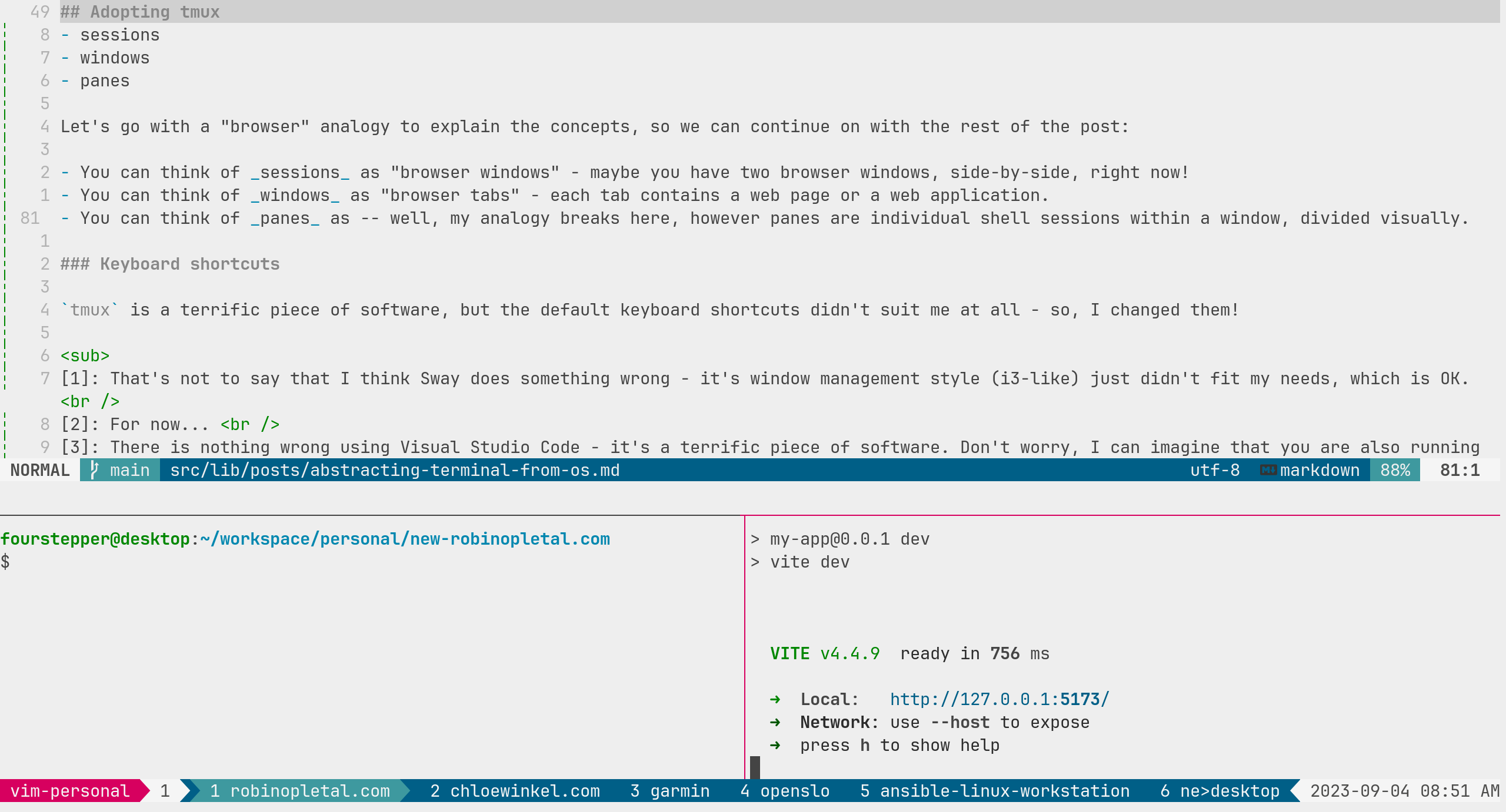 panes in a tmux window